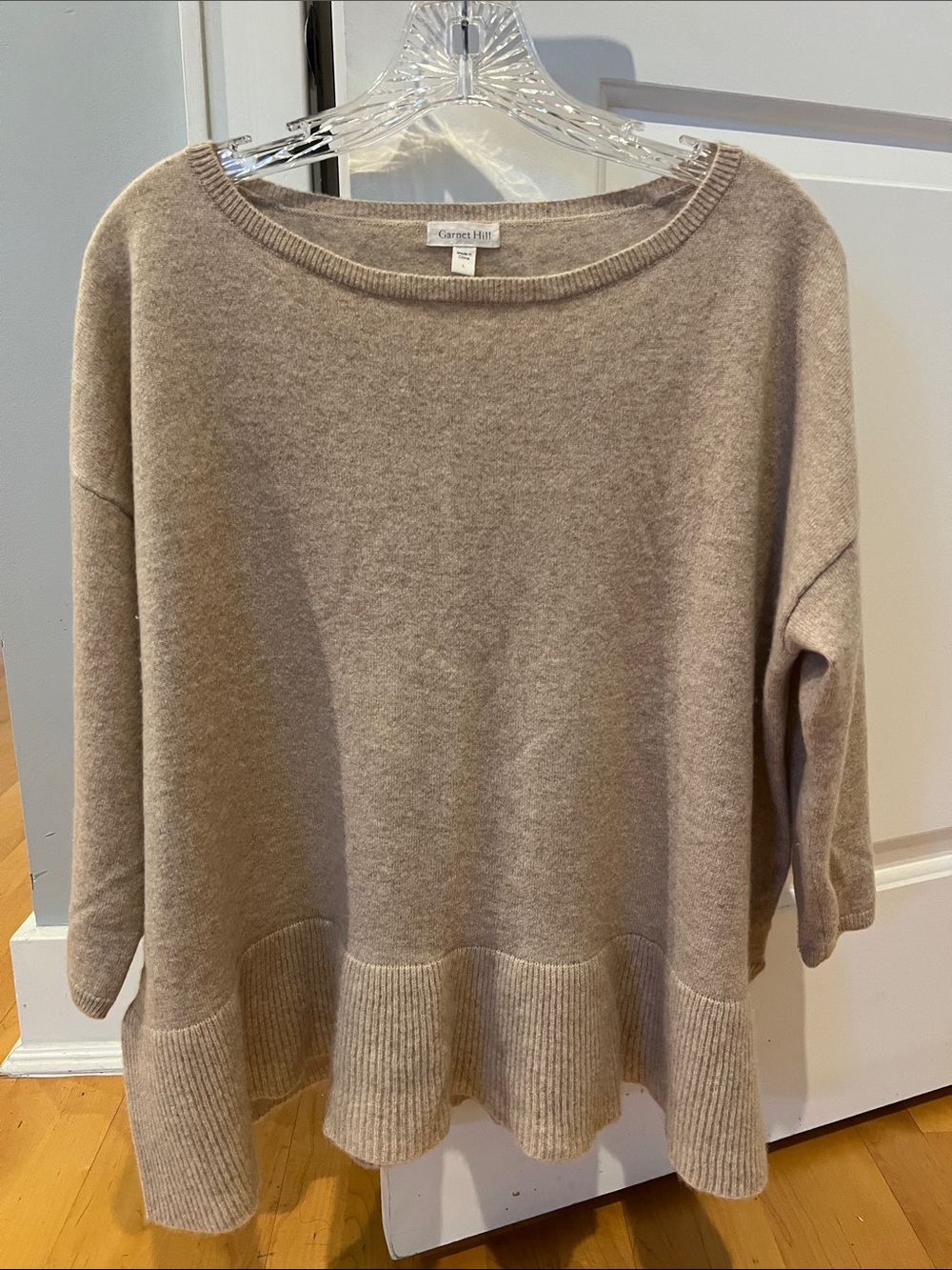 Garnet Hill Taupe Scoop Neck Relaxed Knit Cashmere Sweater Sz L worn once